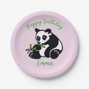 Cute  graphic PANDA bear -Happy birthday - Party Paper Plate
