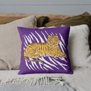 Cute Graphic Safari Tiger Stripes Custom Purple Throw Pillow