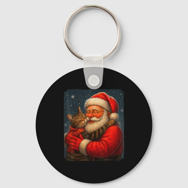 Cute Graphic Santa Hug Cat Christmas Xmas Women Me Keychain (Front)