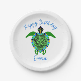 Cute graphic Sea TURTLE  - Happy Birthday - Party Paper Plate