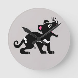 Cute graphic - Tasmanian devil - Wildlife -Grey Round Clock