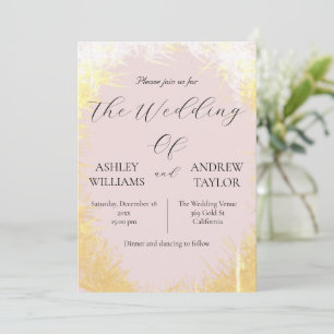 Cute Grass Yellow Elegant Pastel Pink Wedding Invitation