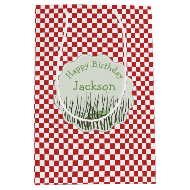 Cute Grasshopper Bug Theme Custom Birthday Medium Gift Bag (Front)