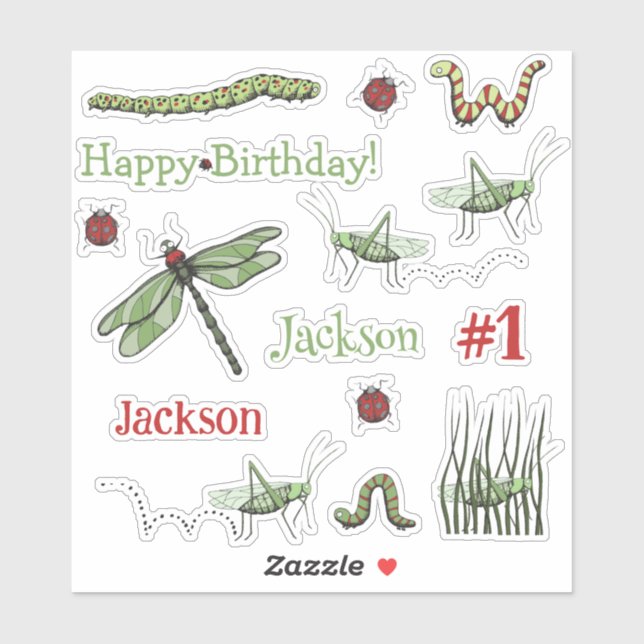 Cute Grasshoppers Birthday Party Favour Bugs & Nam (Sheet)