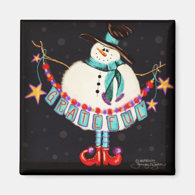 Cute Grateful Snowman Christmas Inspirivity Magnet (Front)
