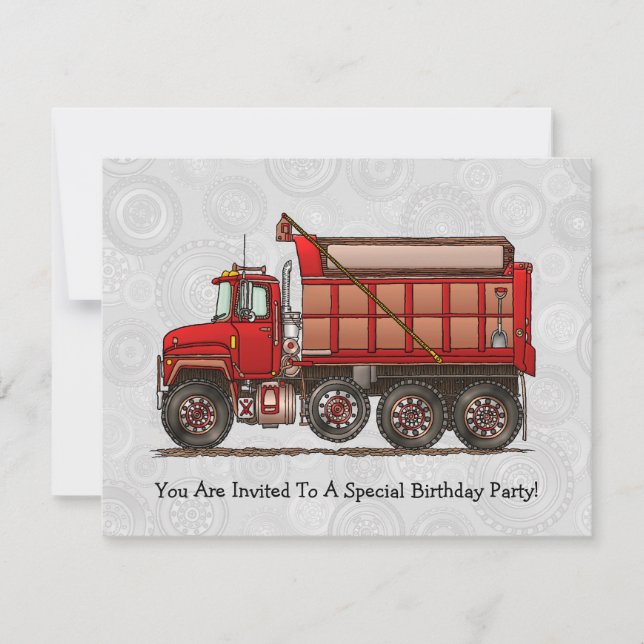 Cute Gravel Dump Truck Invitation (Front)