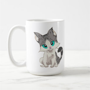 CUTE GRAY AND BEIGE LITTLE KITTEN WITH BLUE EYES COFFEE MUG