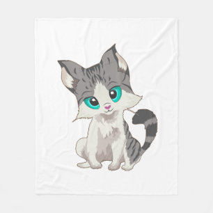 CUTE GRAY AND BEIGE LITTLE KITTEN WITH BLUE EYES FLEECE BLANKET