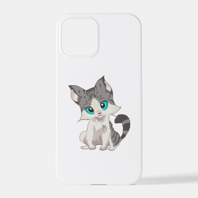 CUTE GRAY AND BEIGE LITTLE KITTEN WITH BLUE EYES iPhone CASE (Back)