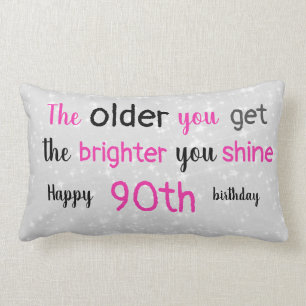 Cute gray and pink 90th birthday lumbar pillow