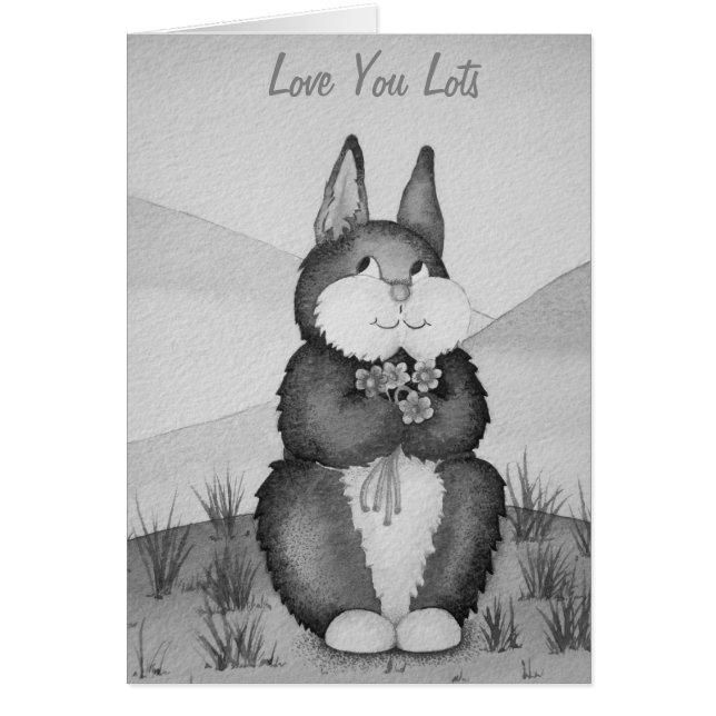 cute gray Bunny smiling with flowers love (Front)