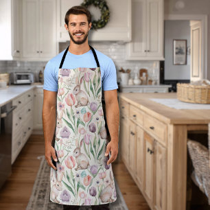 Cute Gray Bunny with Colorful Tulips Apron
