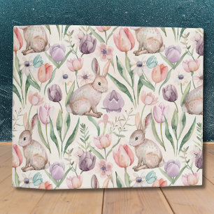 Cute Gray Bunny with Colorful Tulips Binder