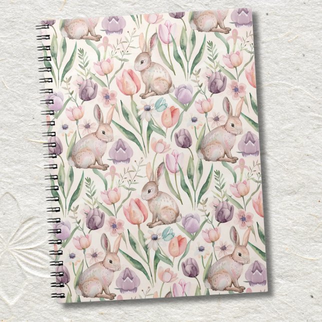 Cute Gray Bunny with Colorful Tulips Notebook (Creator Uploaded)