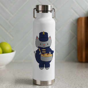 Cute Gray Cat Marching Band Drummer Illustration Water Bottle