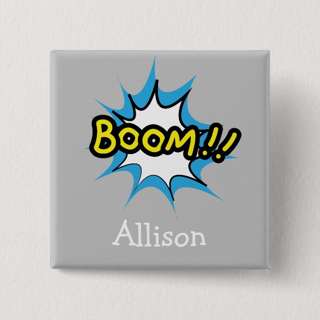 Cute Gray Comic Book Superhero theme 2 Inch Square Button (Front)
