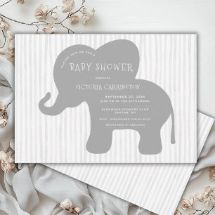 Cute Gray Elephant Stripe Baby Shower Invitation