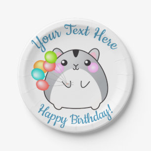 Cute Gray Kawaii Hamster Paper Plate