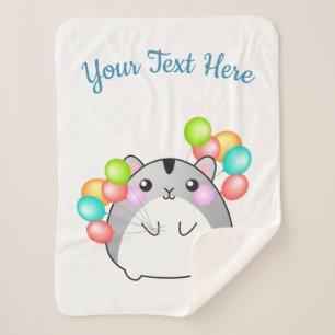 Cute Gray Kawaii Hamster Sherpa Blanket