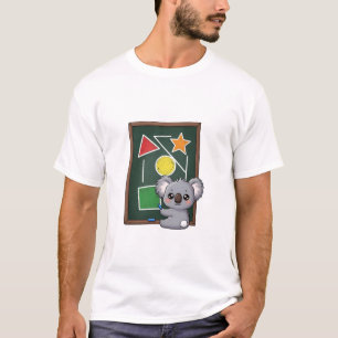 Cute Gray Koala Drawing Geometric Shapes on School T-Shirt