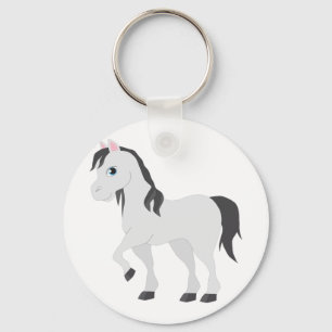 Cute Gray Pony Cartoon Whimsical Horse Keychain