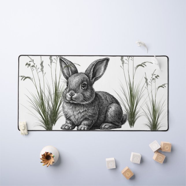 Cute Gray Rabbit Among the Grass (Tableau pour enfants)