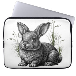 Cute Gray Rabbit Among the Grass Laptop Sleeve