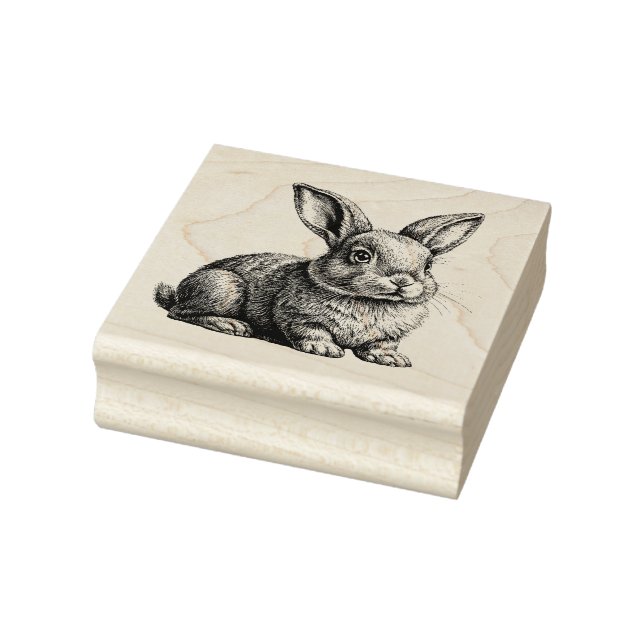 Cute Gray Rabbit Among the Grass Rubber Stamp (Stamp)