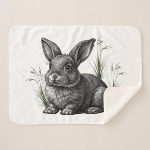 Cute Gray Rabbit Among the Grass Sherpa Blanket
