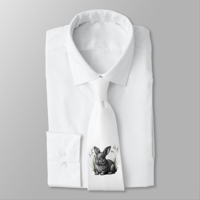 Cute Gray Rabbit Among the Grass Tie (Tied)