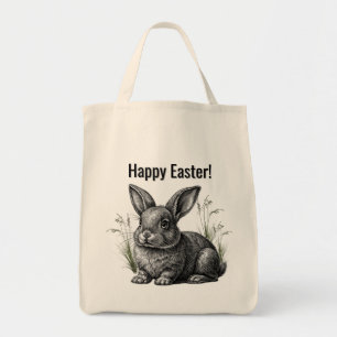Cute Gray Rabbit Happy Easter Tote Bag