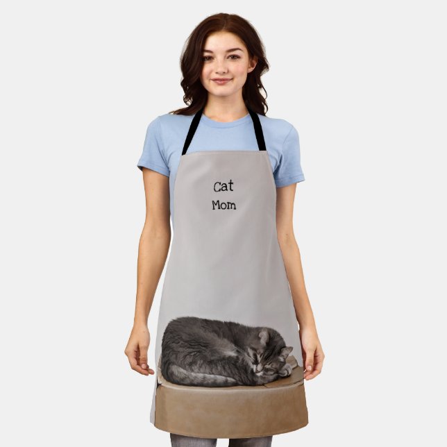 Cute Gray Tabby Cat Sleeping On Box Cat Mom Apron (Worn)