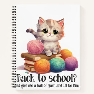 CUTE GRAY TABBY CAT WITH BALLS OF YARN & BOOKS