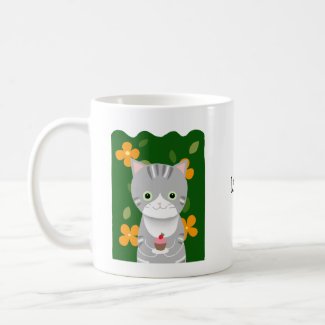 Cute Gray Tabby Cat with cupcake custom name Coffee Mug