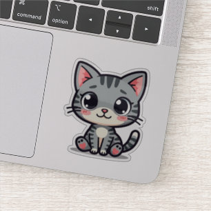 Cute Gray Tabby Kitten Sticker – Big Eyes
