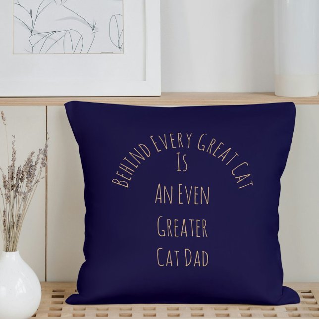 Cute Great Cat Dad Quote Gift Navy Blue Template Throw Pillow (Creator Uploaded)