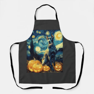 Cute Great Dane Dog Halloween Jack O Lantern Pumpk Apron