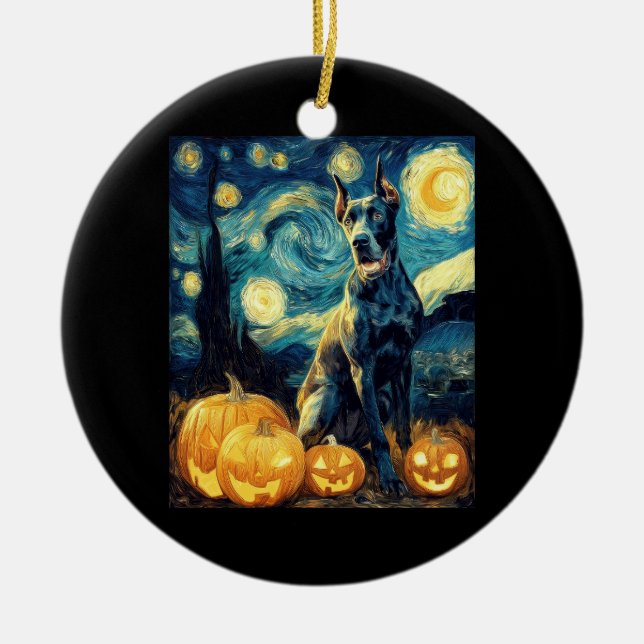 Cute Great Dane Dog Halloween Jack O Lantern Pumpk Ceramic Ornament (Front)