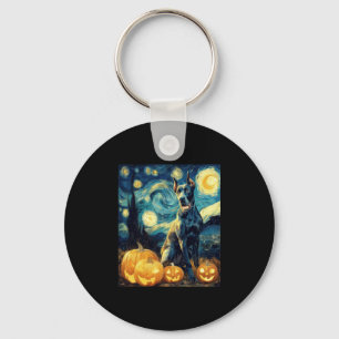 Cute Great Dane Dog Halloween Jack O Lantern Pumpk Keychain
