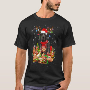 Cute Great Dane Reindeer Christmas Lighting Santa T-Shirt