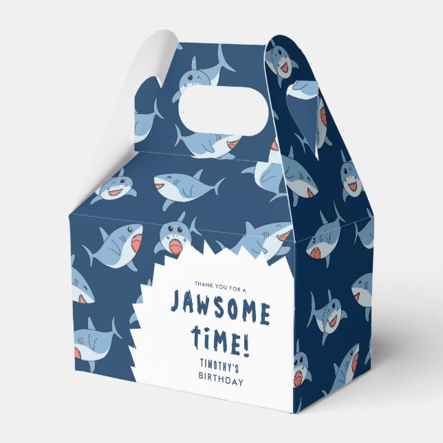 Cute Great White Sharks Ocean Birthday Party Favor Box (Front Side)