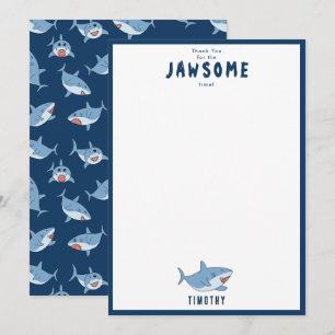 Cute Great White Sharks Ocean Birthday Party Thank You Card