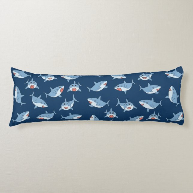 Cute Great White Sharks Ocean Pattern Body Pillow (Front)