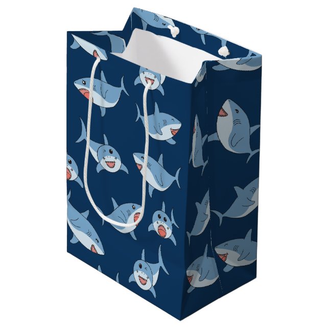 Cute Great White Sharks Ocean Pattern Medium Gift Bag (Front Angled)
