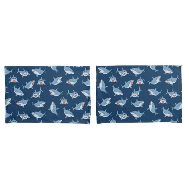 Cute Great White Sharks Ocean Pattern Pillowcase (Front-Set)