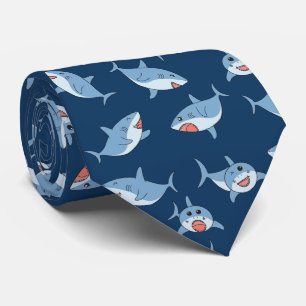 Cute Great White Sharks Ocean Pattern Tie