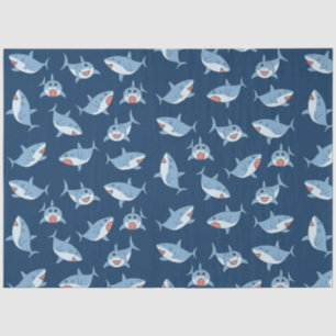 Cute Great White Sharks Ocean Pattern Tissue Paper