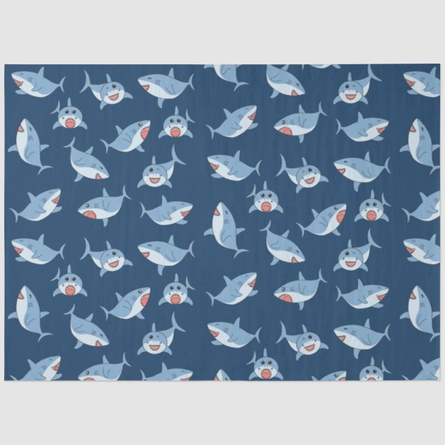 Cute Great White Sharks Ocean Pattern Tissue Paper (Front)