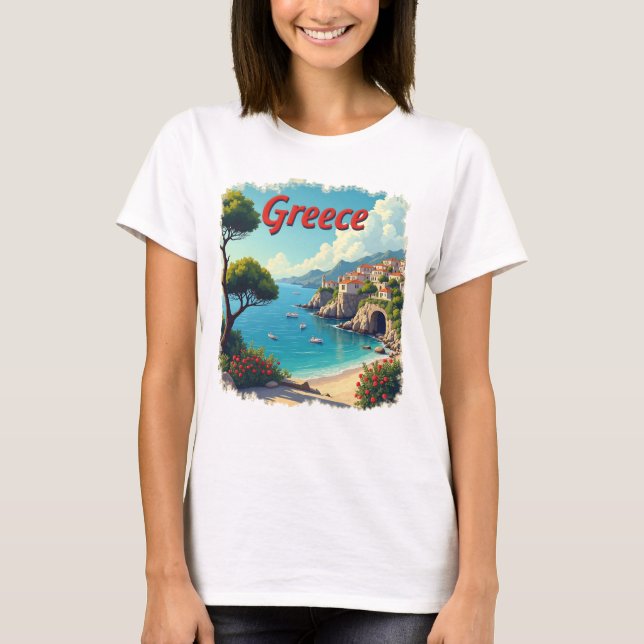 Cute Greece Seaside Scenic Travel Tee (Front)