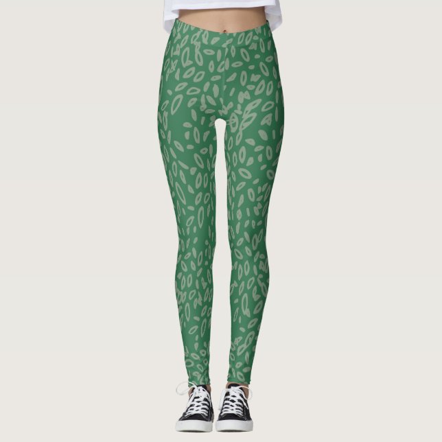 Cute green abstract pattern leggings (Front)